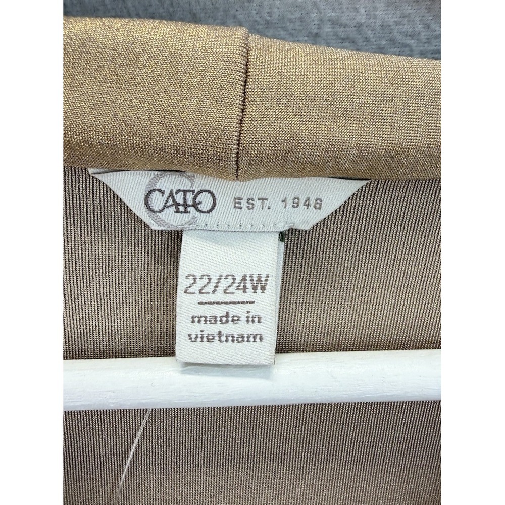 Cato Women's Plus Sz 22/24W Gold Metallic Long Sleeve Tie Neck Ruffled Cuffs Top - Picture 6 of 9